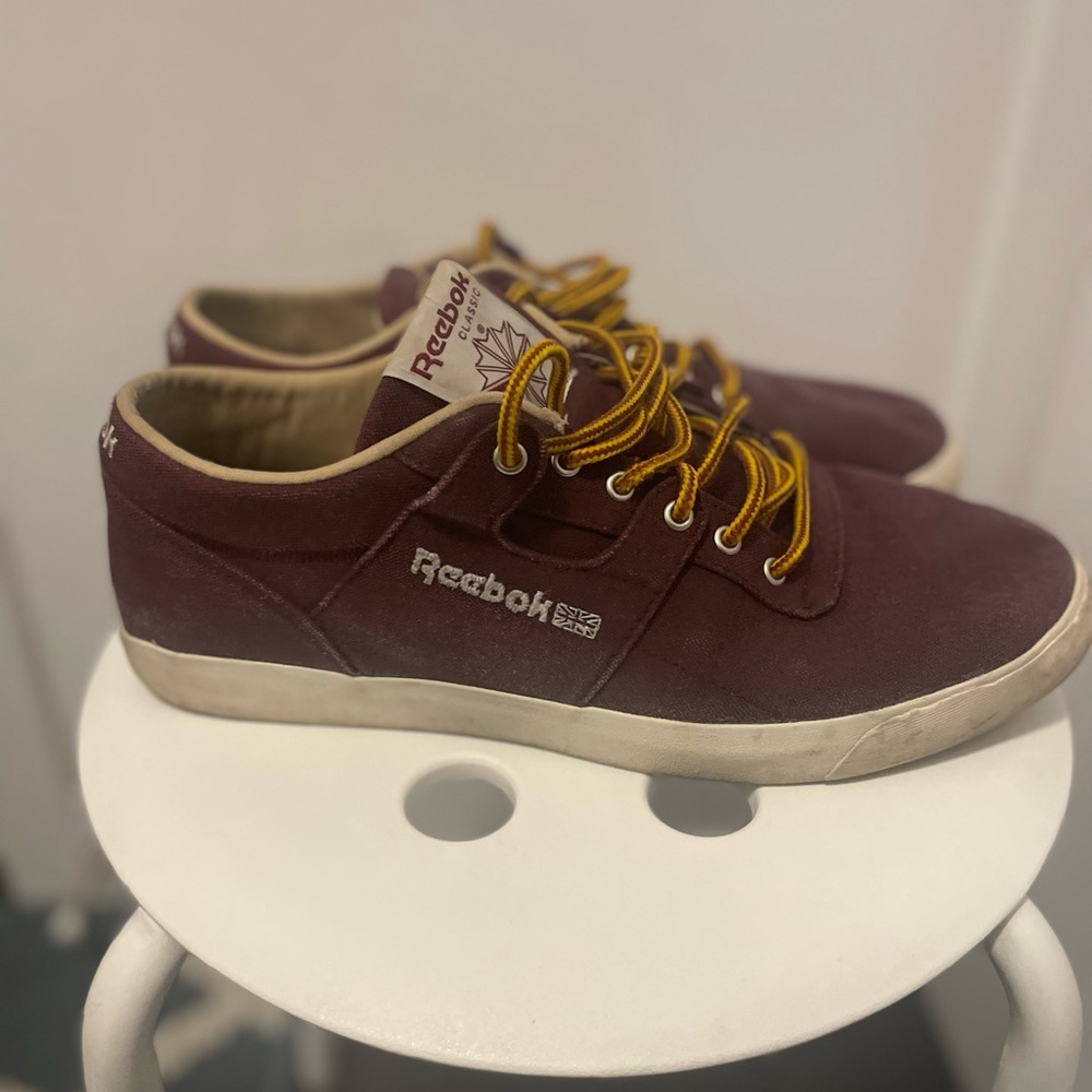 Reebok Men's Maroon Sneakers with Mustard Laces
